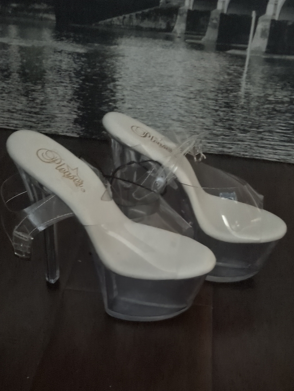 Pleaser White Footbed Clear Strap Platform Heels